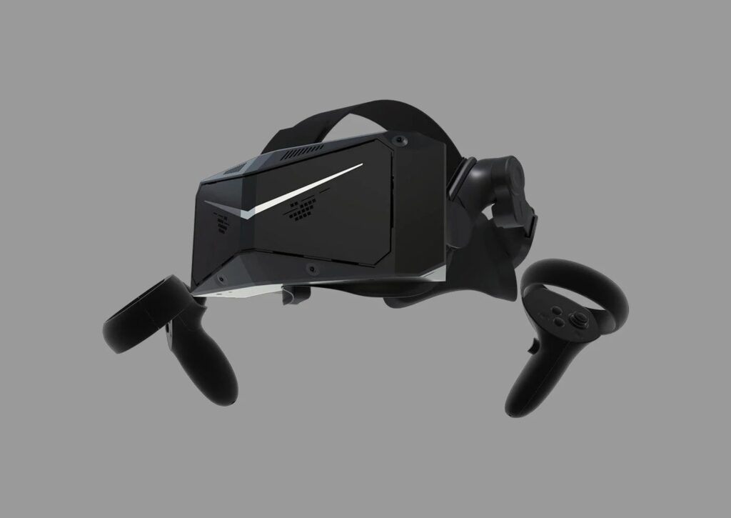 Le Pimax Crystal Light en entier, avec sa sangle, son coussin arrière et ses manettes