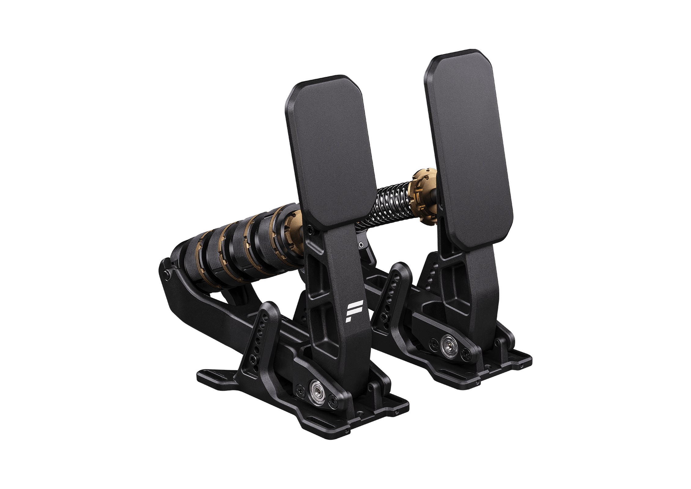 Le pédalier Fanatec Podium Pedals Sport à deux pédales, avec ses plaques en aluminium